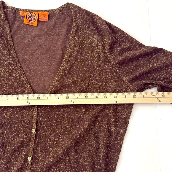 Tory Burch Copper Gold Linen Cardigan Sweater Top - Picture 6 of 9